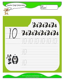 okul öncesi çocuklar için 10 sayısı çizgi çalışma sayfaları